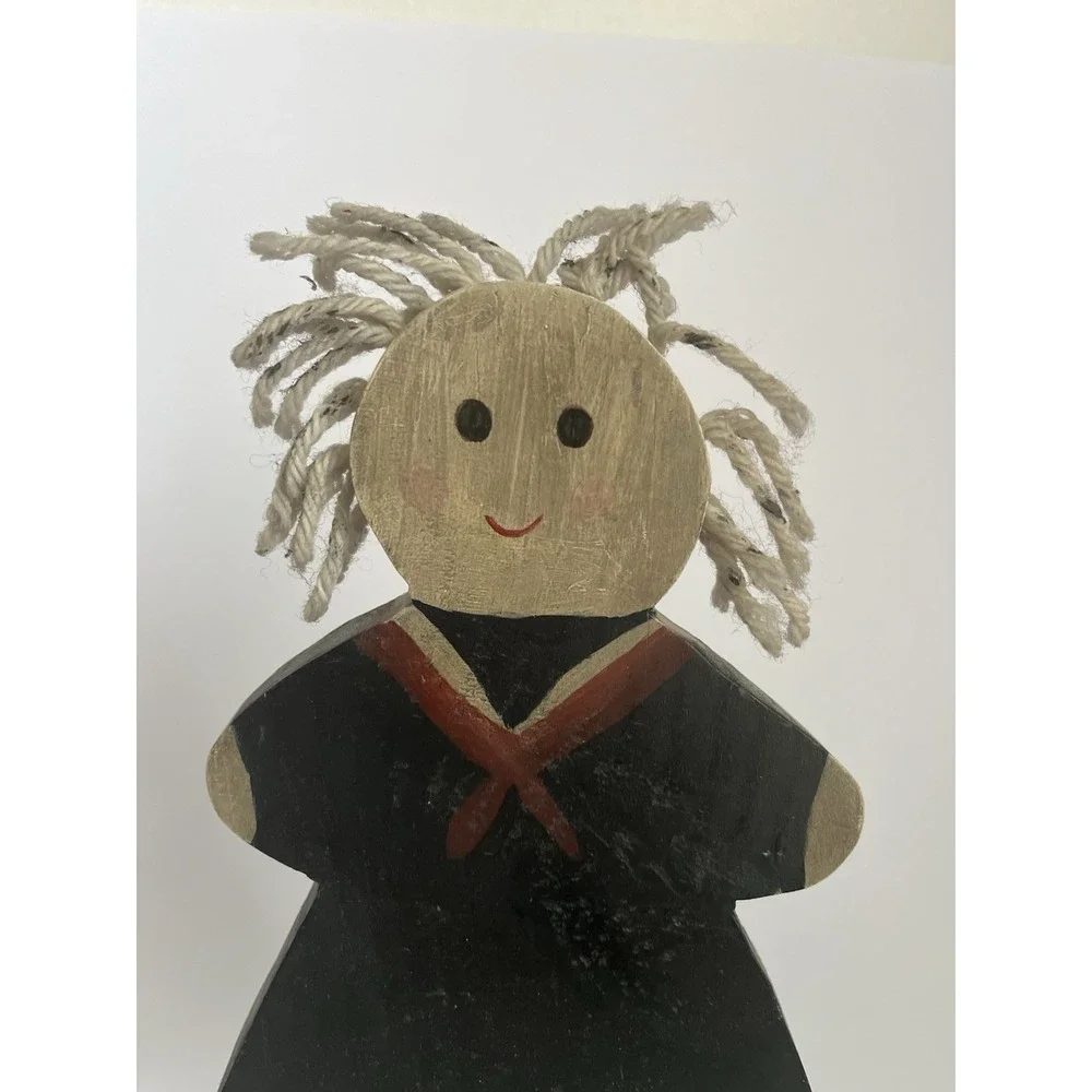 Vtg Handmade Primitive Girl‎ sailor dress wood cutout on stand decor country 14